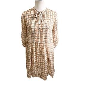 Club Monaco 100% Silk Sheath Dress Short Size 2 Floral Chiffon Tie Neckline